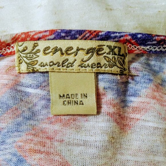 TEE*SLEEVELESS SHIRT*ENERGE BRAND*WOMEN XL*PLAID, STAR & FLORAL DETAILS. - Picture 7 of 8